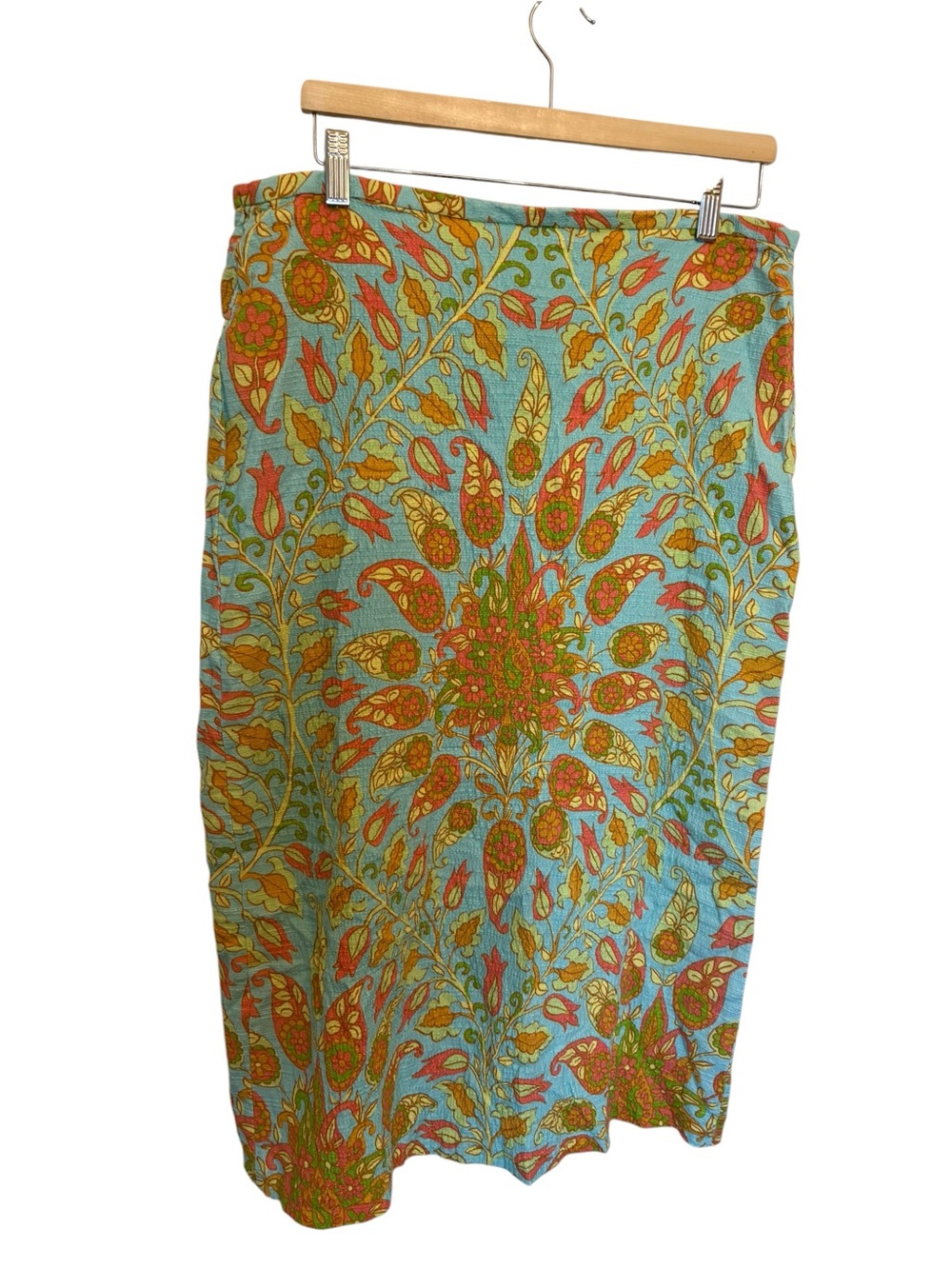 Zara Blue Floral Paisley Midi Skirt with Orange & Green Accents